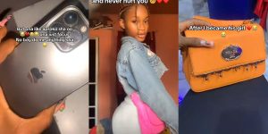 Nigerian lady receives iPhone, plane tickets, cash, bags, etc., after accepting man’s girlfriend proposal